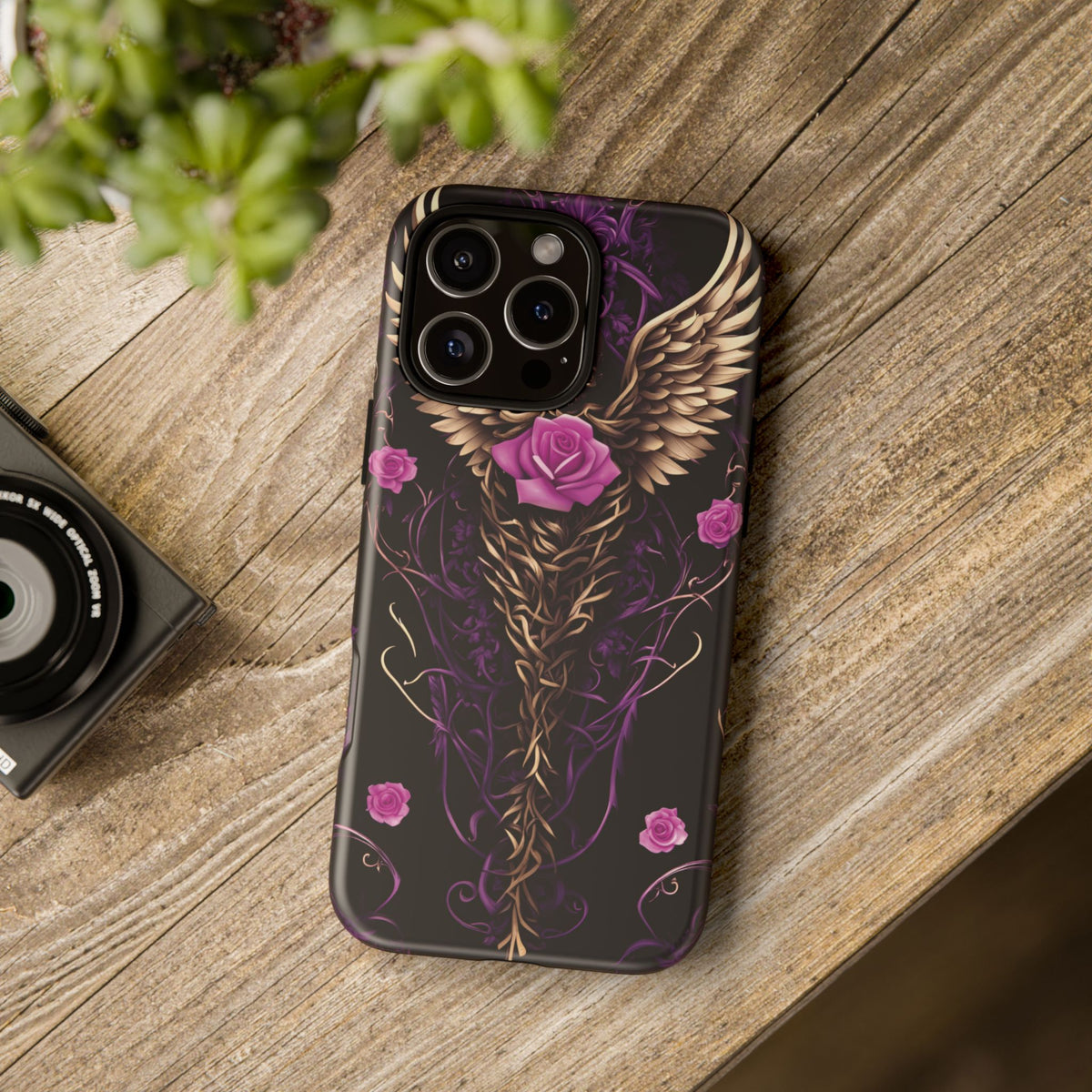 Phone Case - Tough - Purple, Pink Skull & Wings