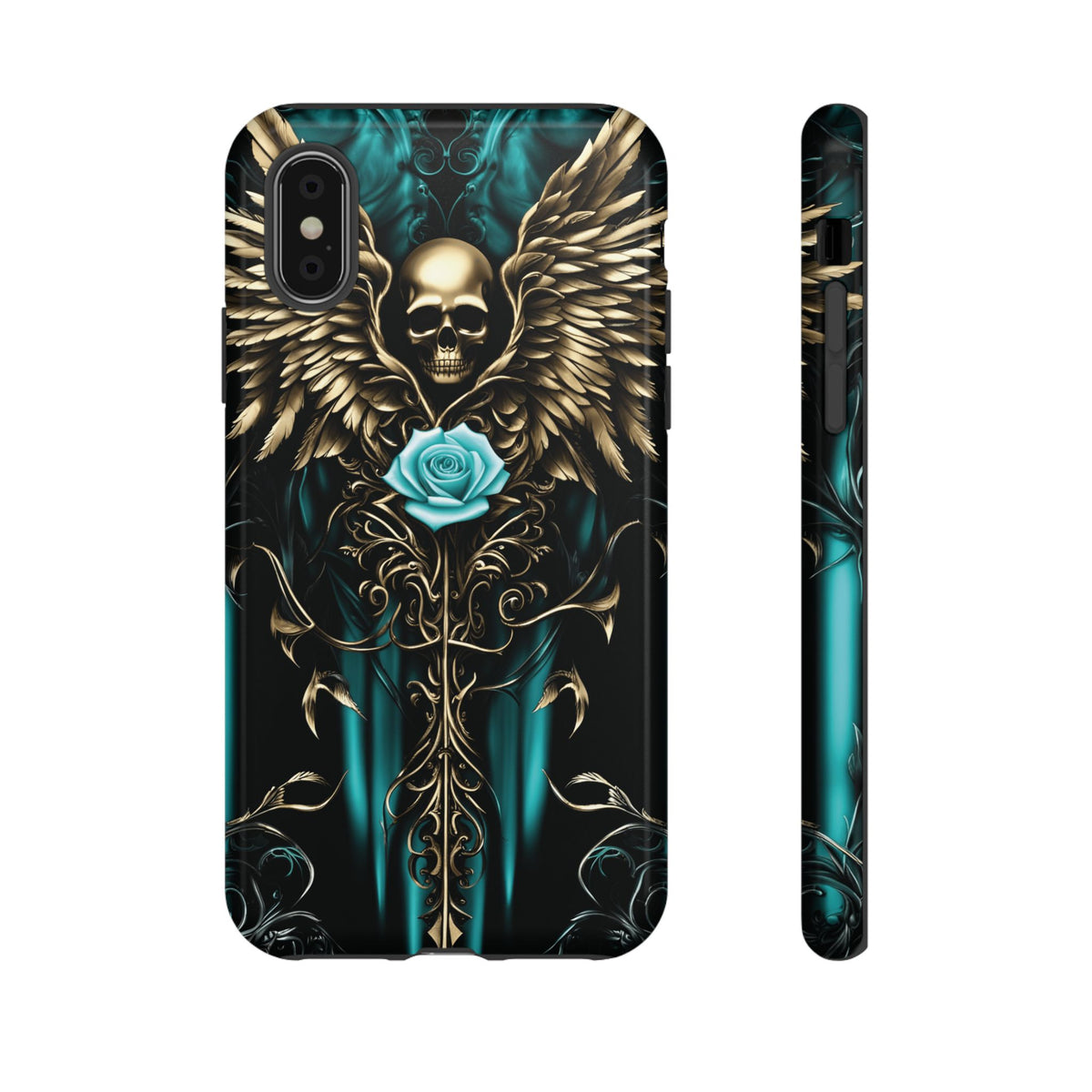 Phone Case - Tough - Cyan Skull & Wings