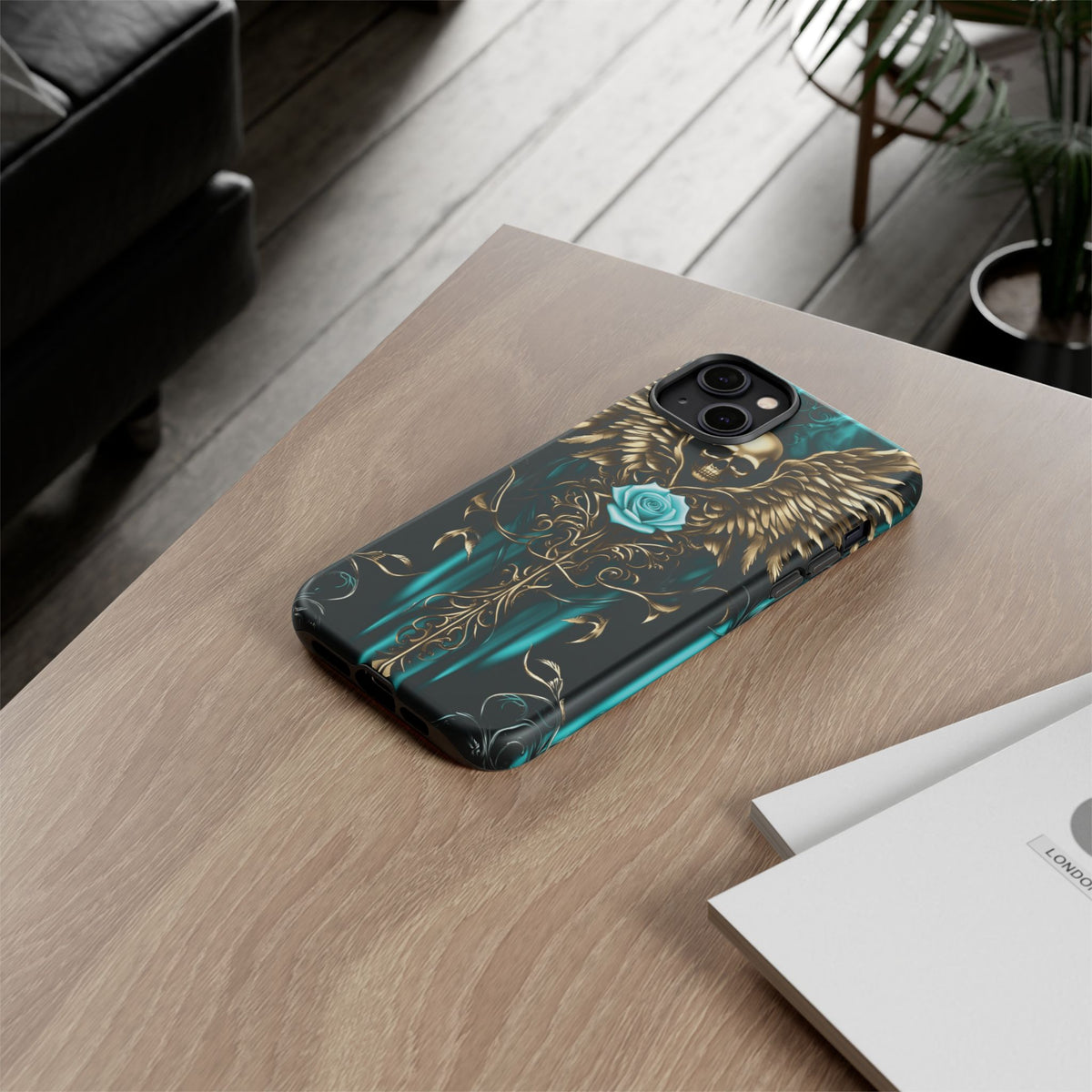 Phone Case - Tough - Cyan Skull & Wings