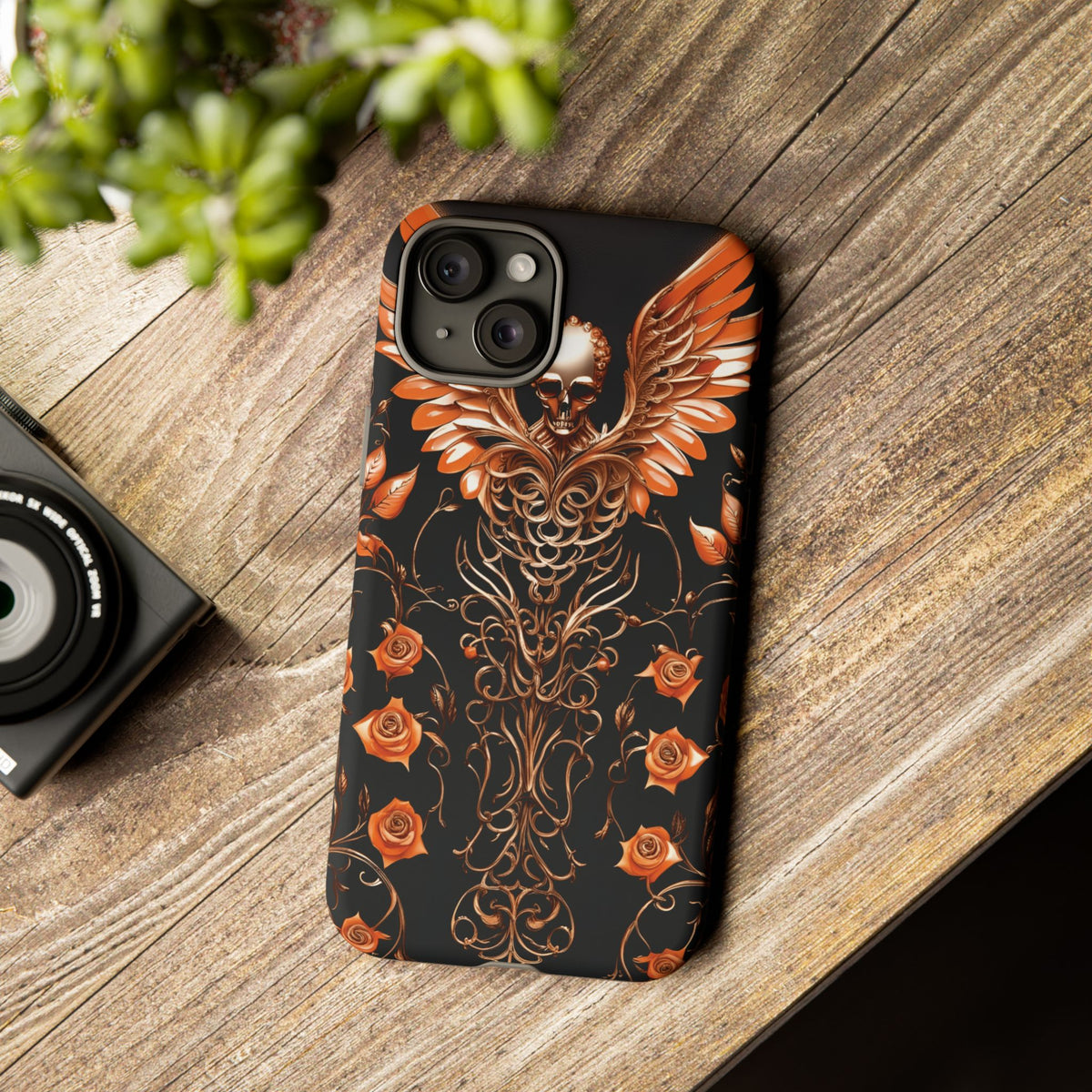 Phone Case - Tough - Orange Skull & Wings