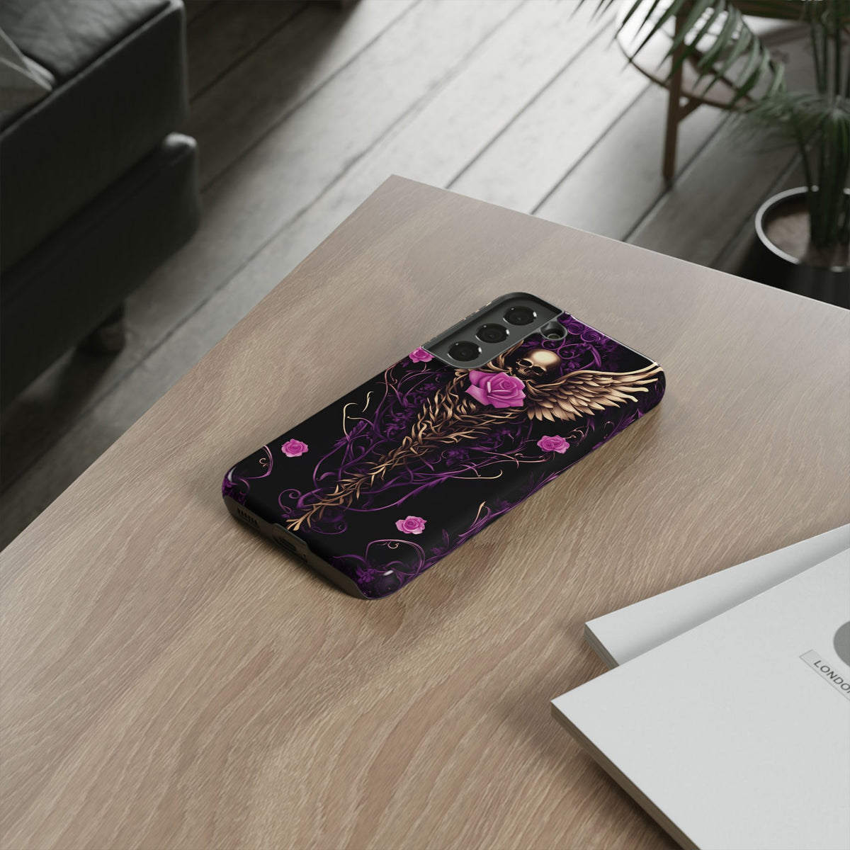 Phone Case - Tough - Purple, Pink Skull & Wings