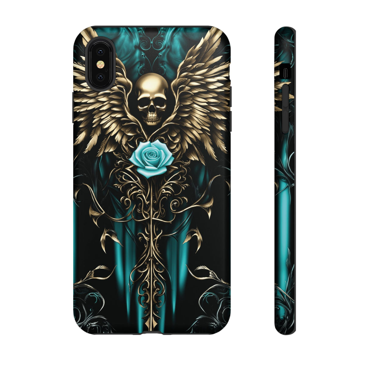 Phone Case - Tough - Cyan Skull & Wings