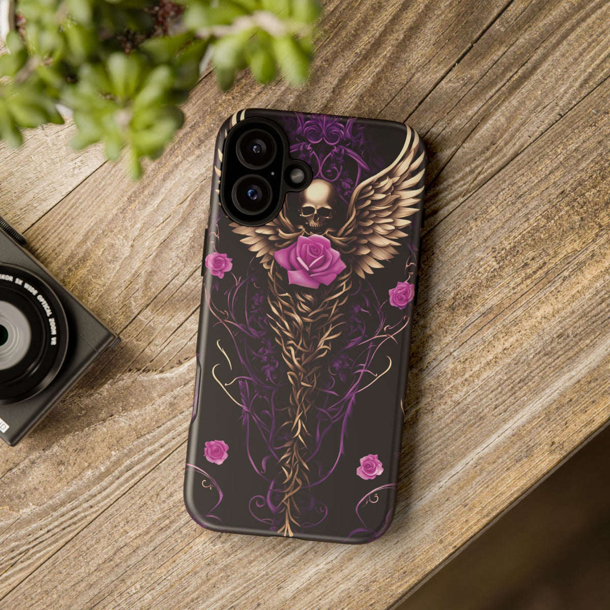 Phone Case - Tough - Purple, Pink Skull & Wings