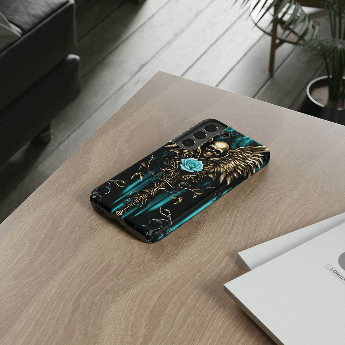 Phone Case - Tough - Cyan Skull & Wings