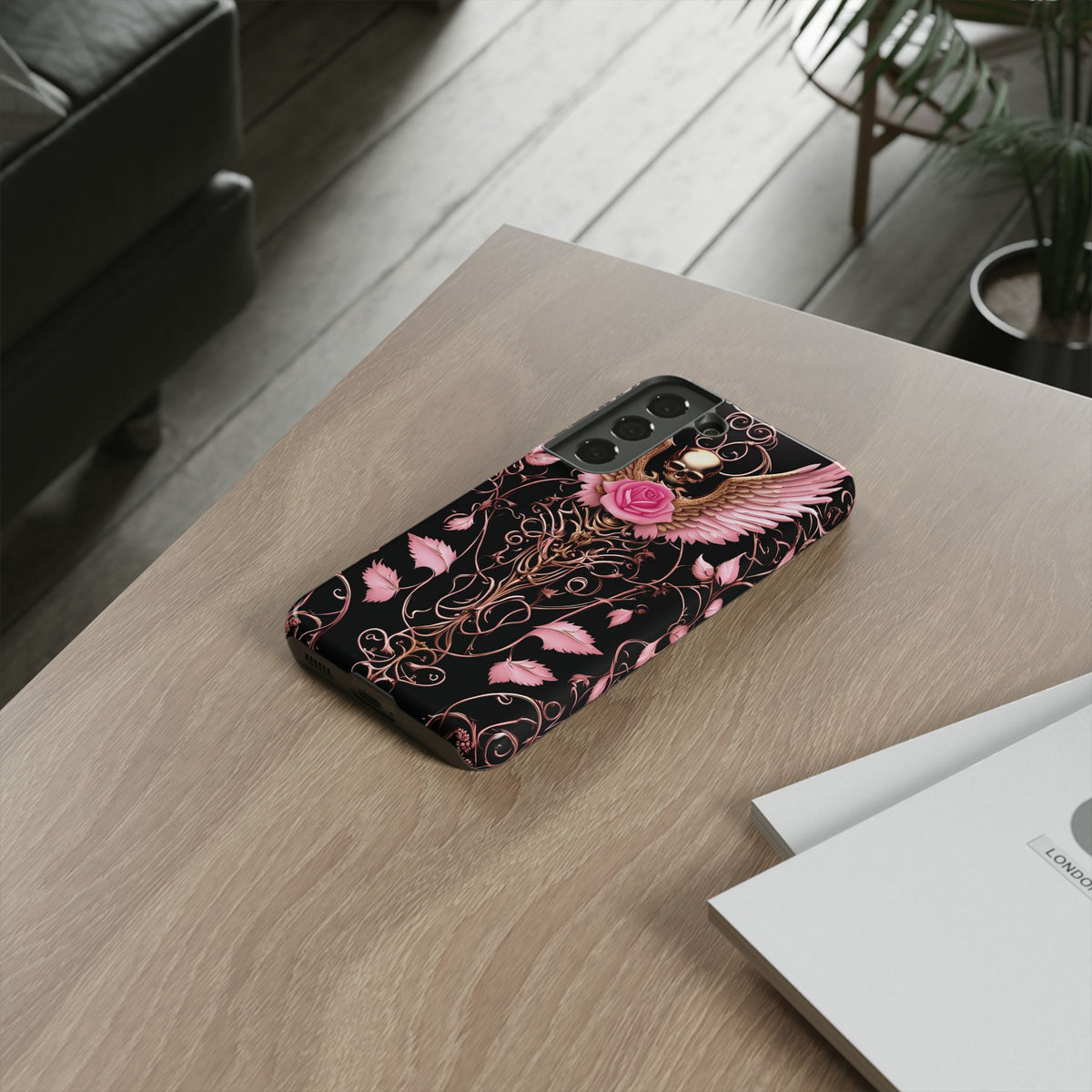 Phone Case - Tough - Pink Skull & Wings