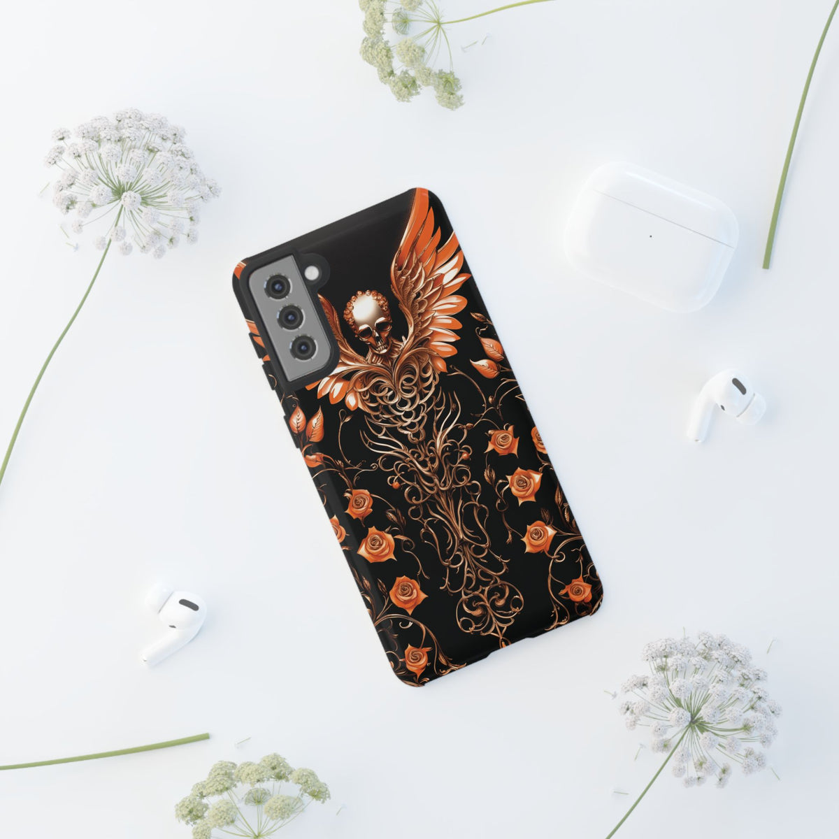 Phone Case - Tough - Orange Skull & Wings