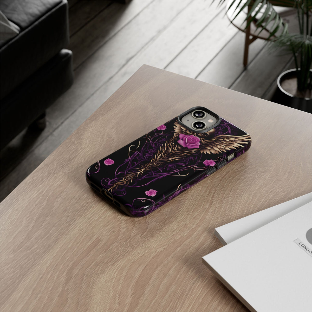 Phone Case - Tough - Purple, Pink Skull & Wings