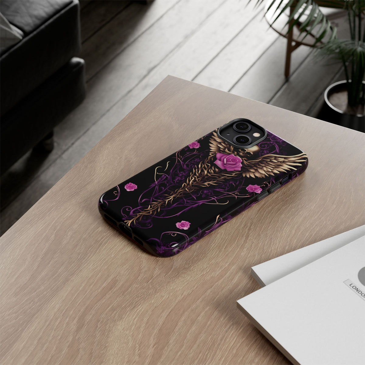 Phone Case - Tough - Purple, Pink Skull & Wings