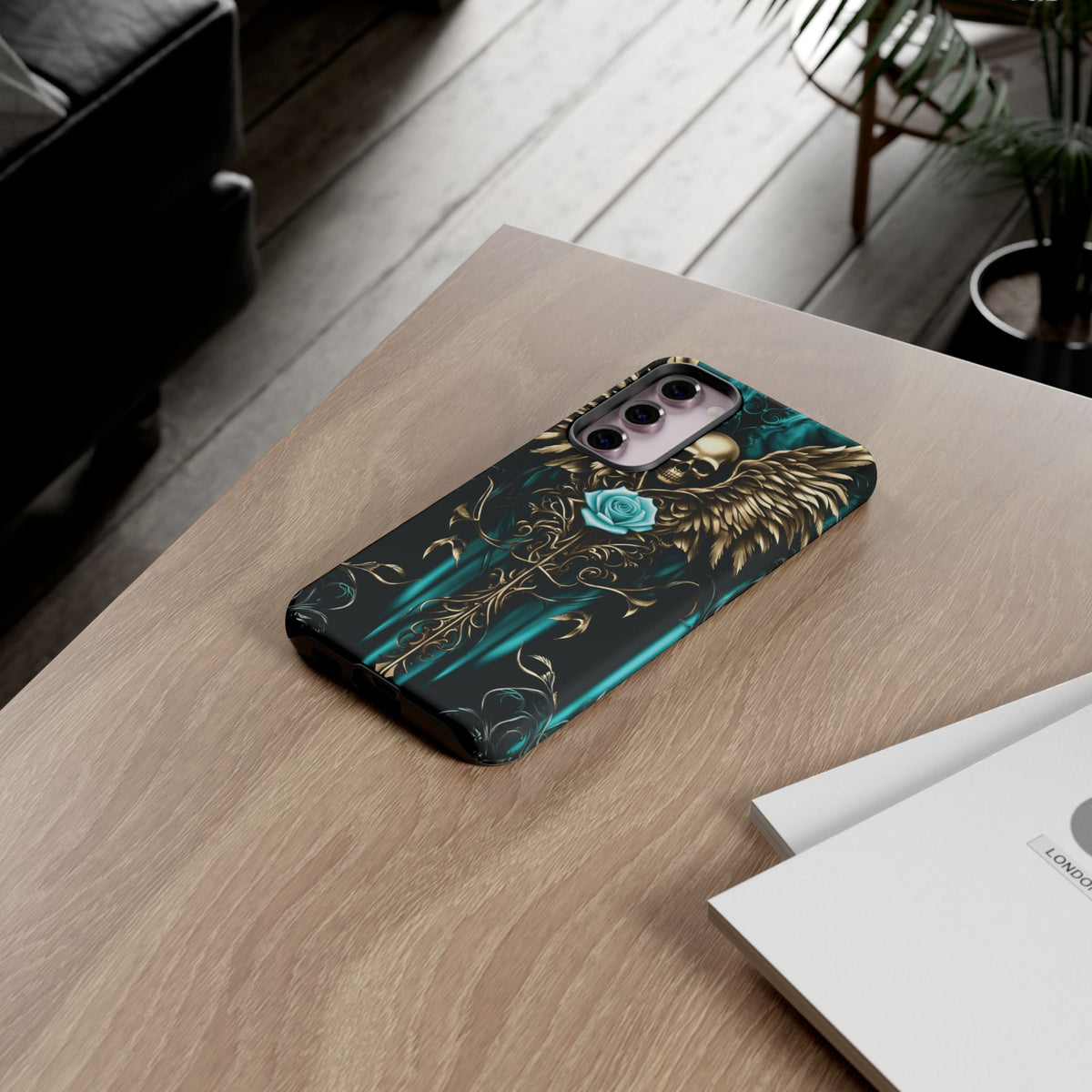 Phone Case - Tough - Cyan Skull & Wings