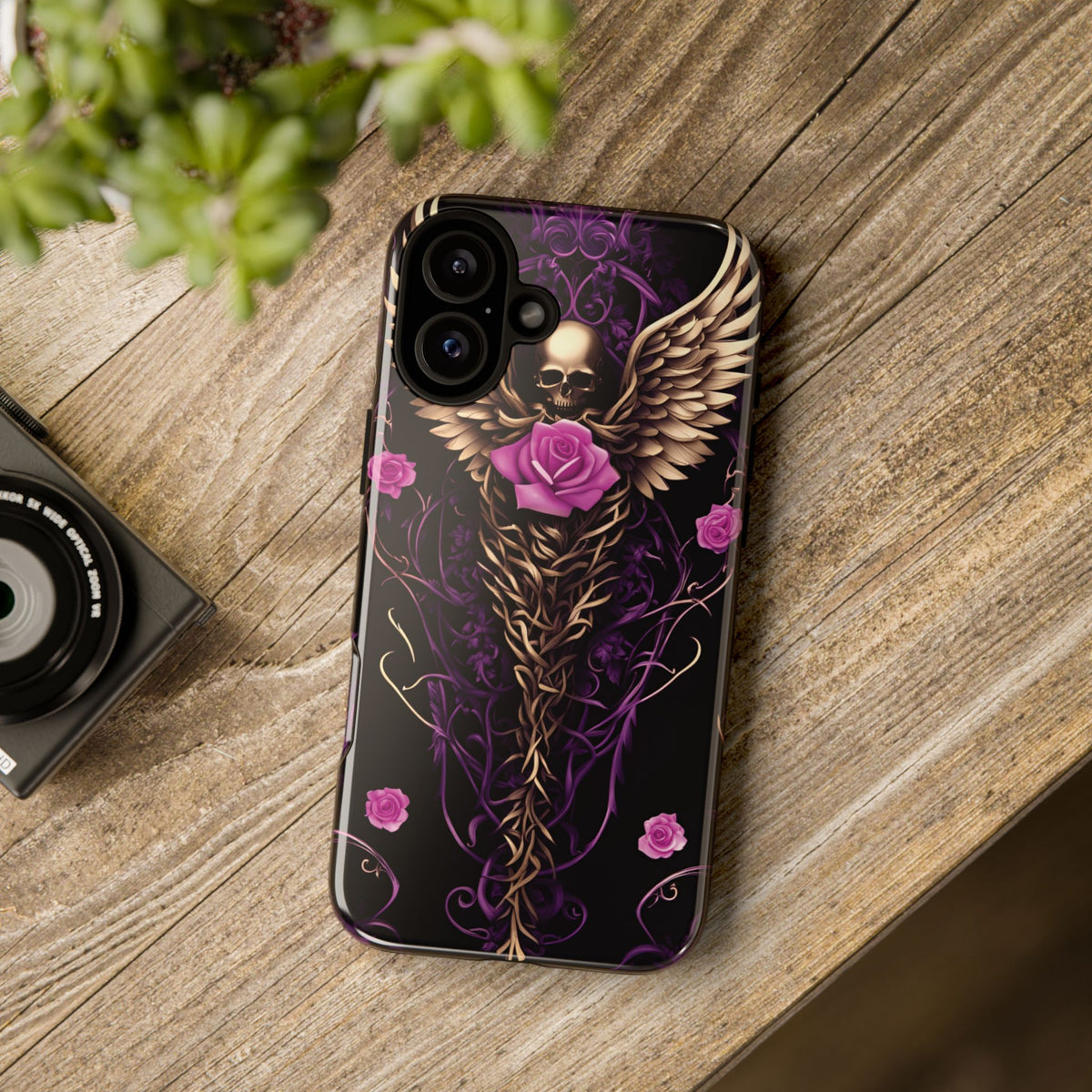 Phone Case - Tough - Purple, Pink Skull & Wings