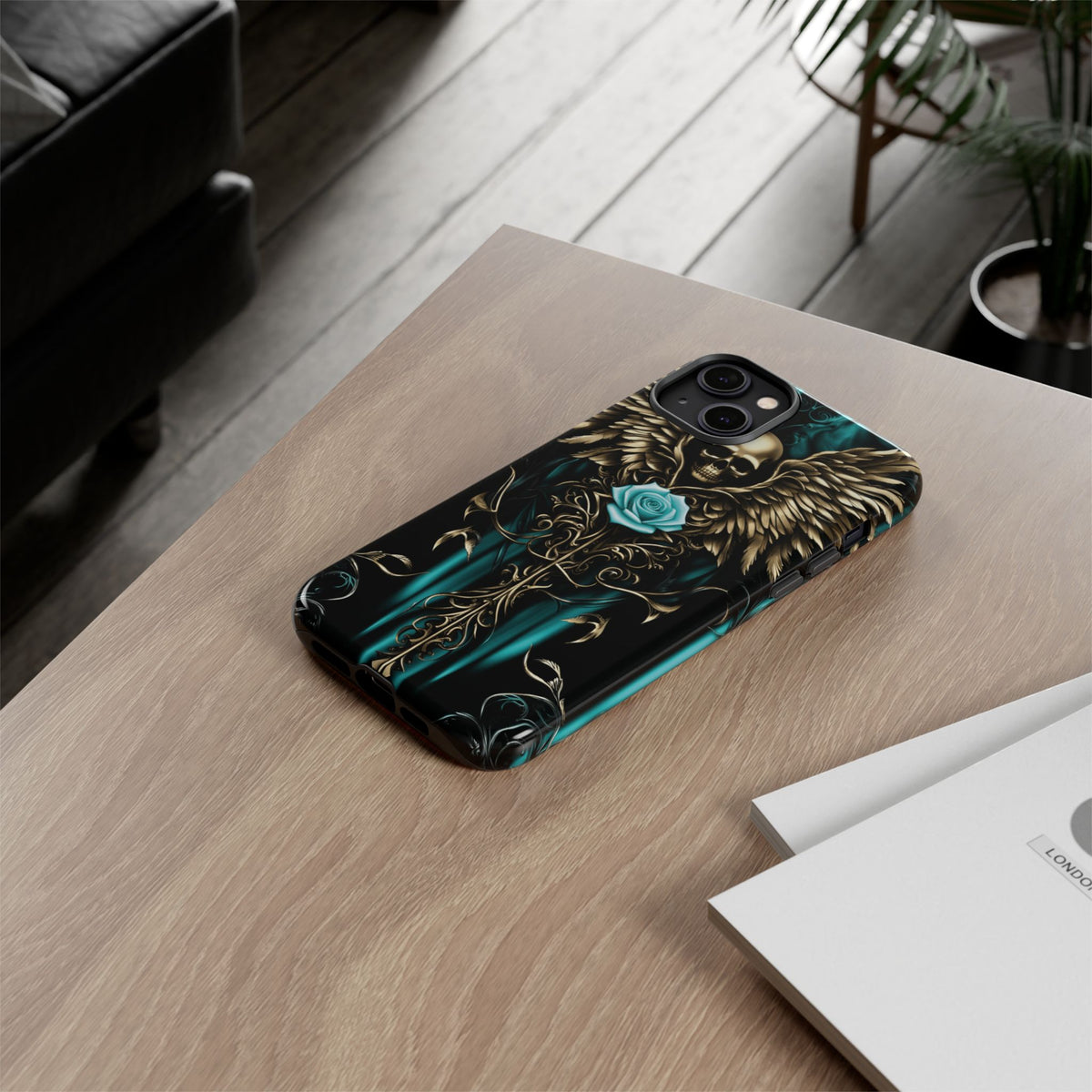 Phone Case - Tough - Cyan Skull & Wings