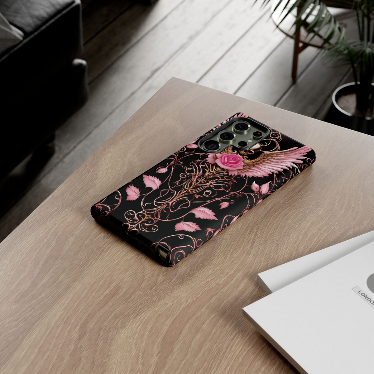 Phone Case - Tough - Pink Skull & Wings