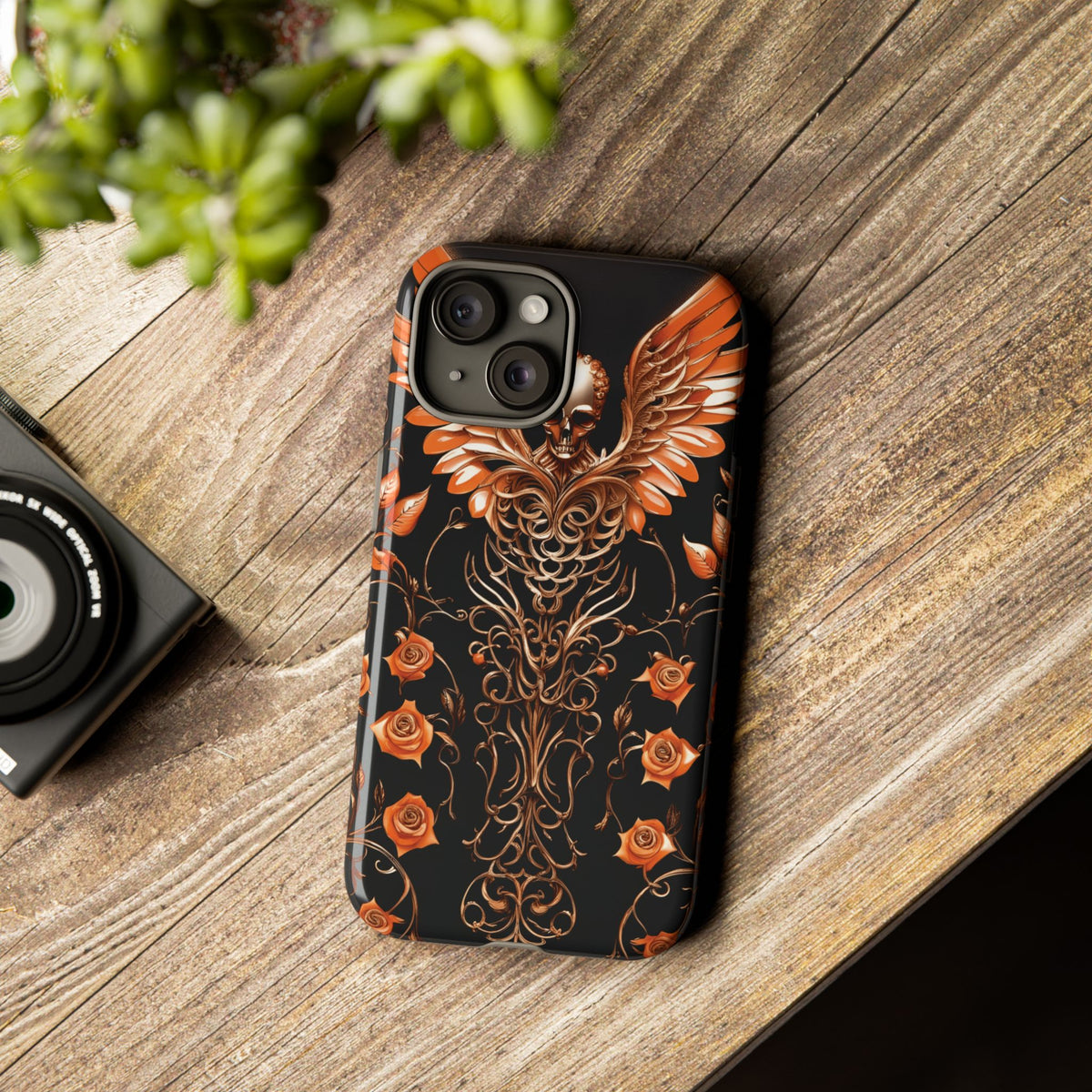 Phone Case - Tough - Orange Skull & Wings
