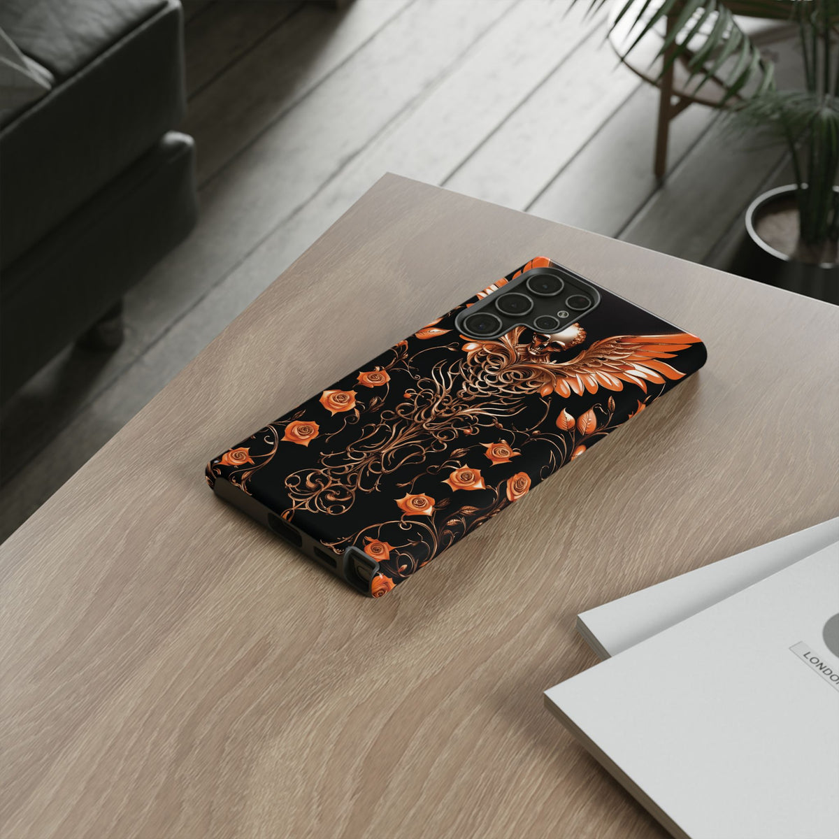 Phone Case - Tough - Orange Skull & Wings