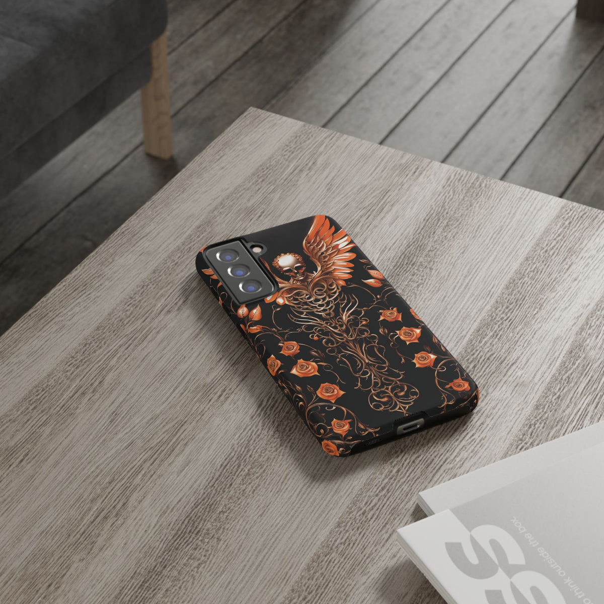 Phone Case - Tough - Orange Skull & Wings