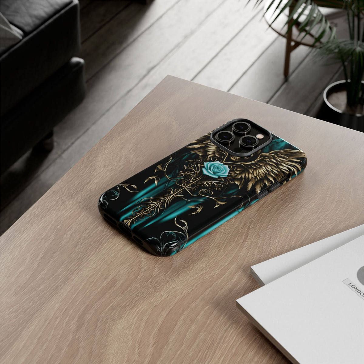 Phone Case - Tough - Cyan Skull & Wings