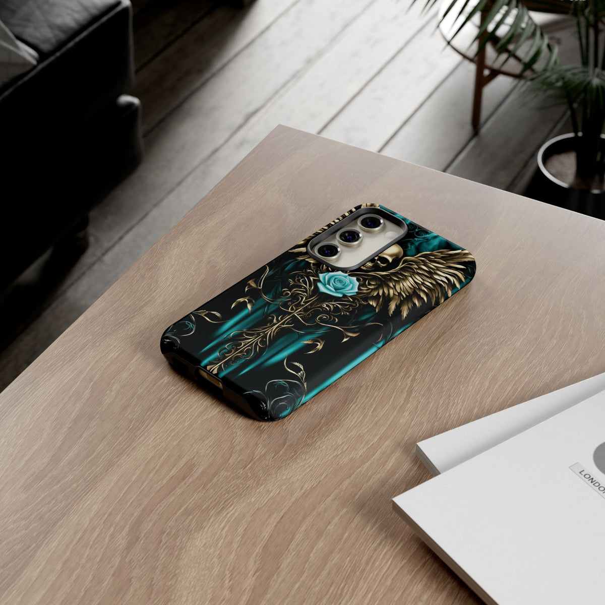 Phone Case - Tough - Cyan Skull & Wings
