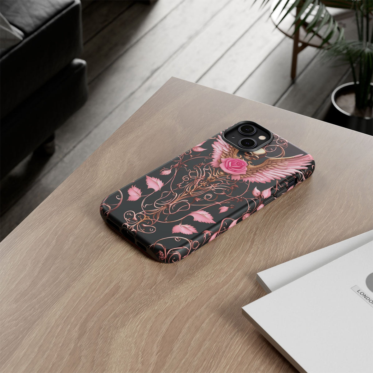 Phone Case - Tough - Pink Skull & Wings
