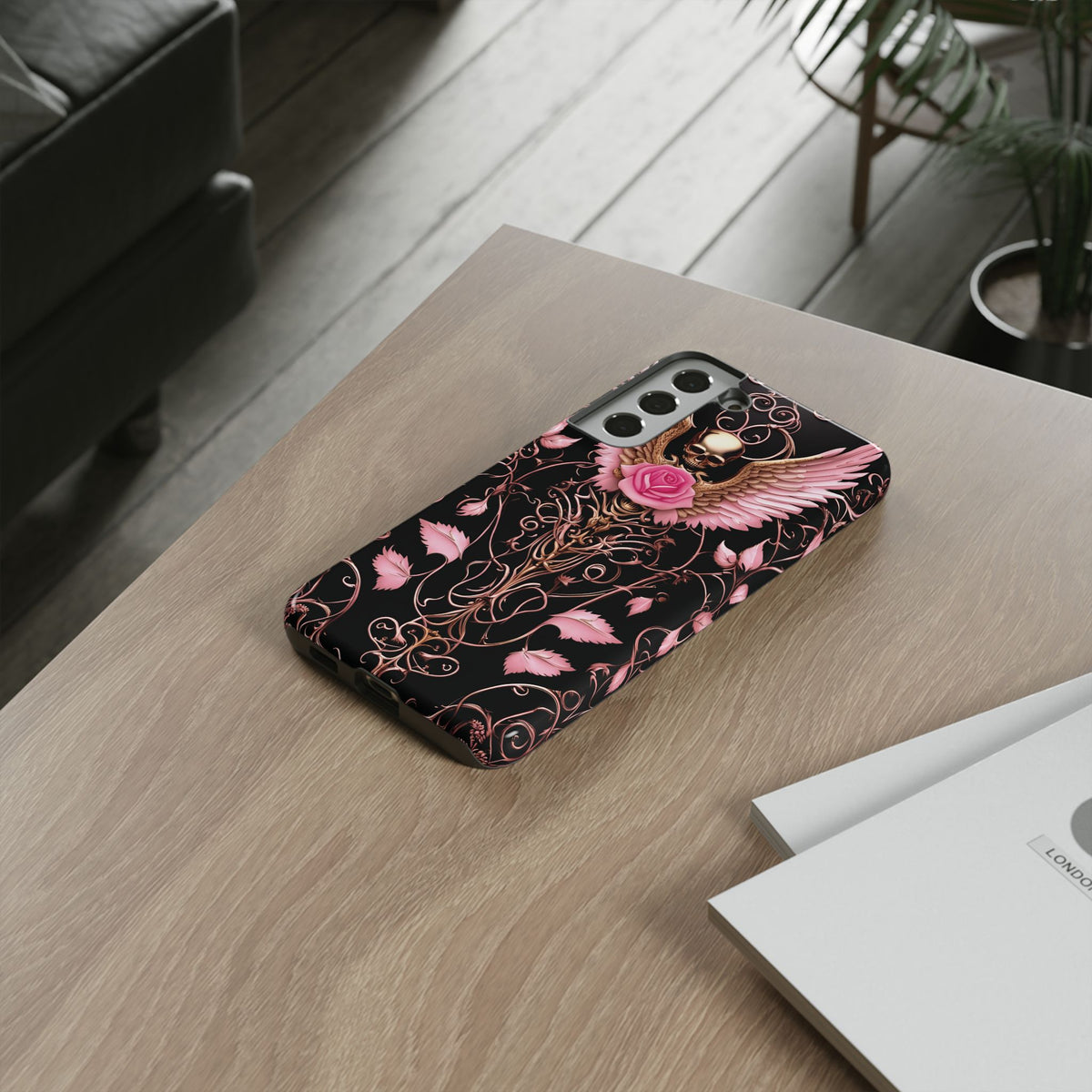 Phone Case - Tough - Pink Skull & Wings