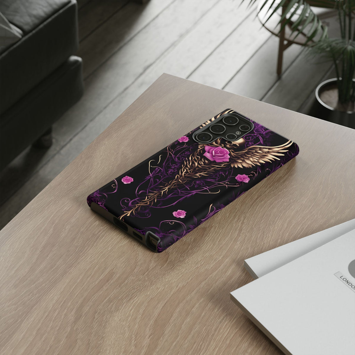 Phone Case - Tough - Purple, Pink Skull & Wings