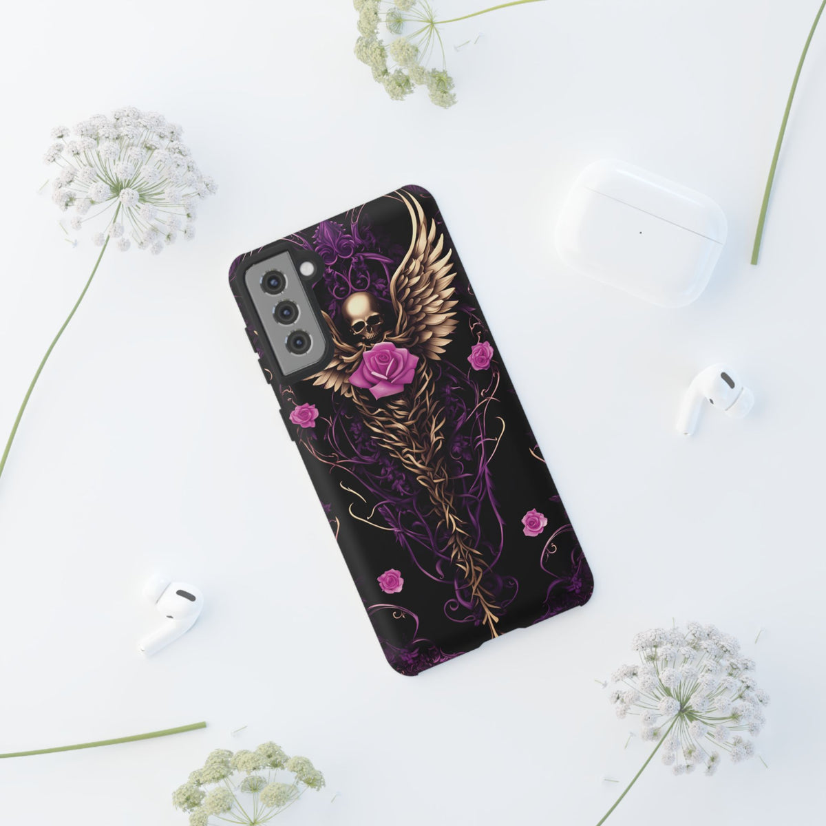 Phone Case - Tough - Purple, Pink Skull & Wings