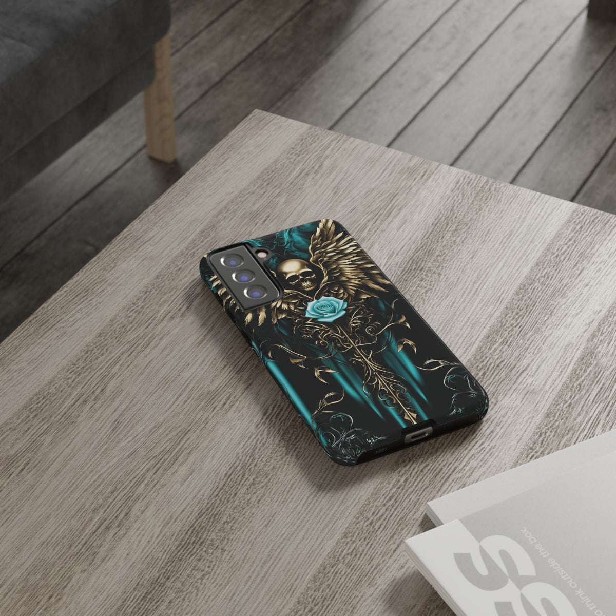 Phone Case - Tough - Cyan Skull & Wings