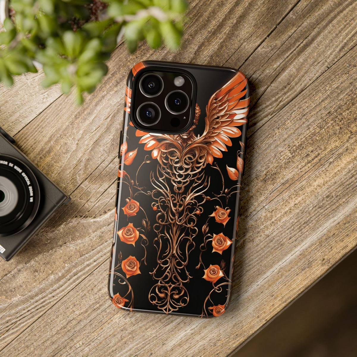 Phone Case - Tough - Orange Skull & Wings