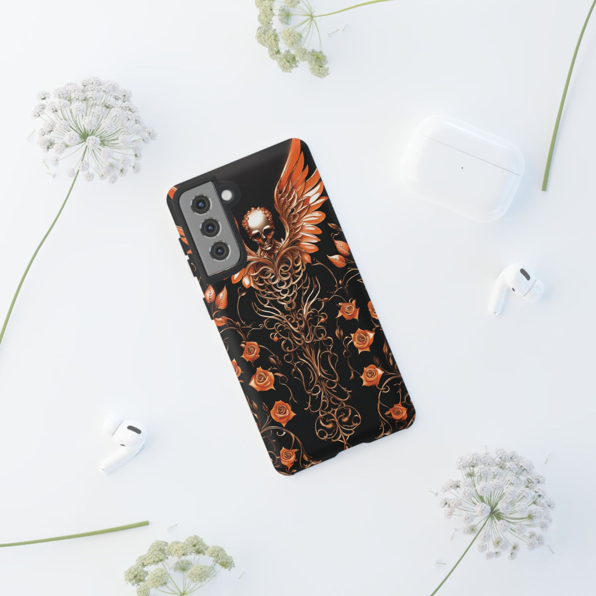 Phone Case - Tough - Orange Skull & Wings
