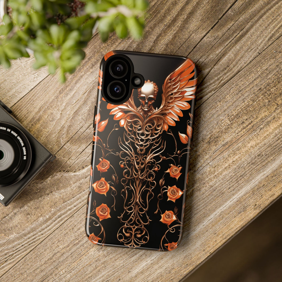 Phone Case - Tough - Orange Skull & Wings