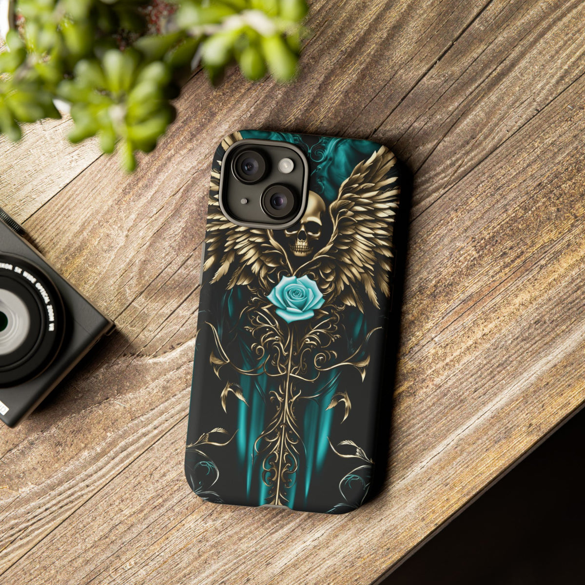 Phone Case - Tough - Cyan Skull & Wings