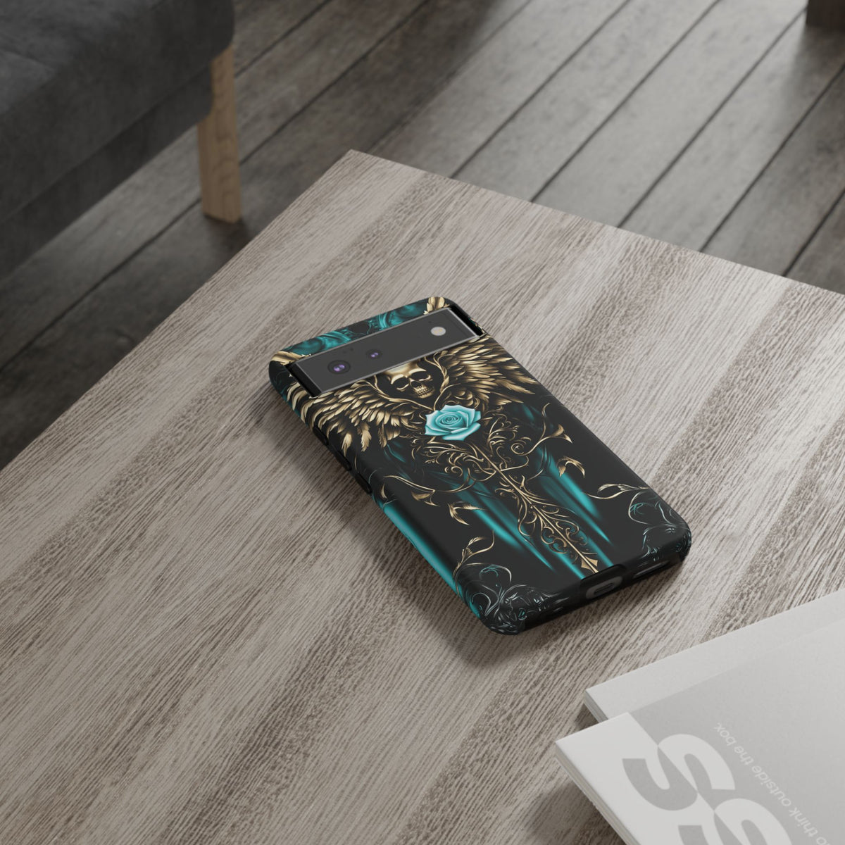 Phone Case - Tough - Cyan Skull & Wings