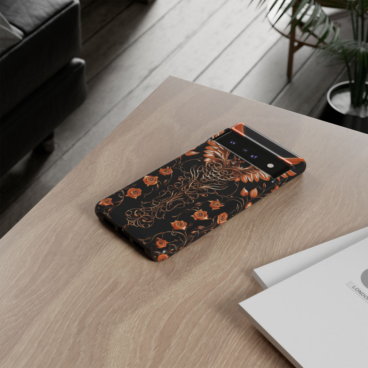 Phone Case - Tough - Orange Skull & Wings
