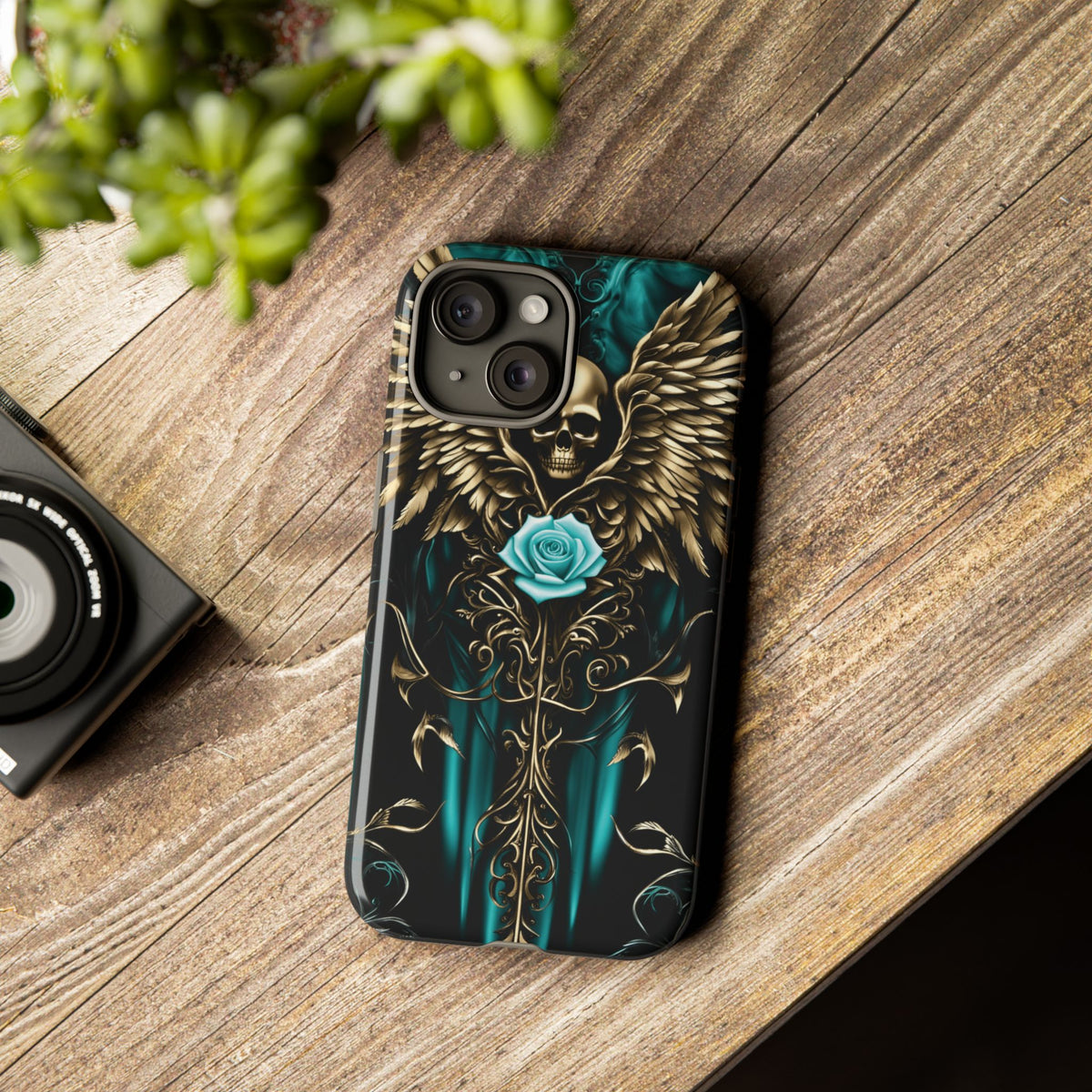 Phone Case - Tough - Cyan Skull & Wings