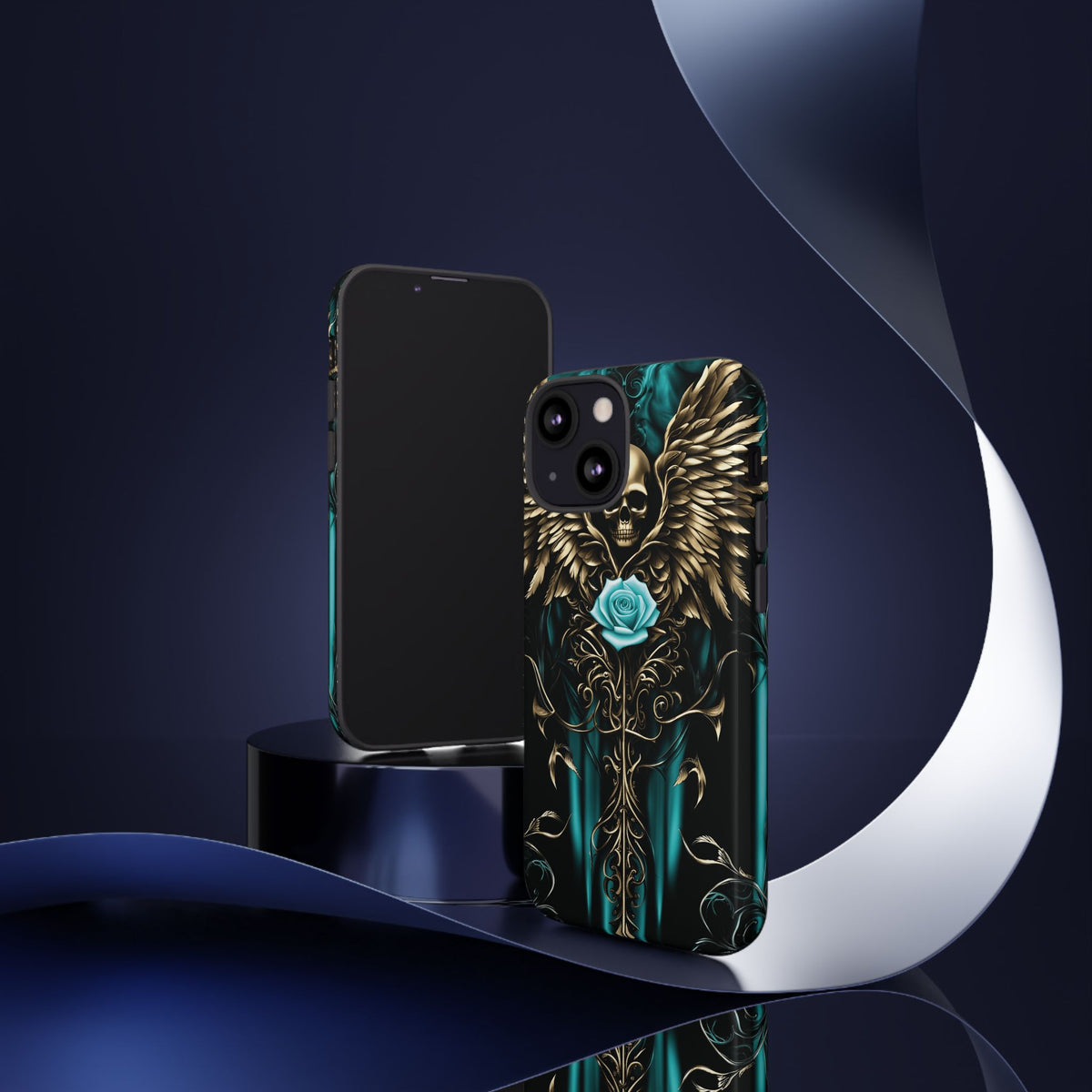 Phone Case - Tough - Cyan Skull & Wings