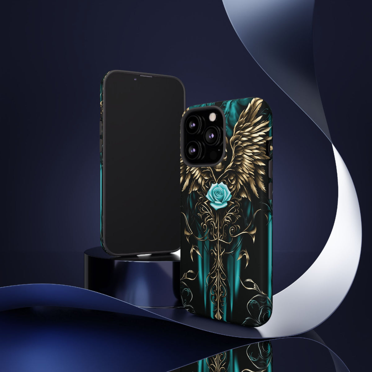 Phone Case - Tough - Cyan Skull & Wings