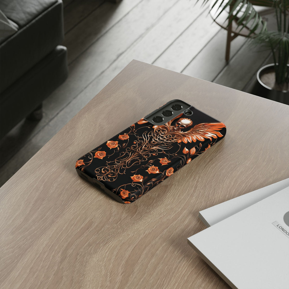 Phone Case - Tough - Orange Skull & Wings