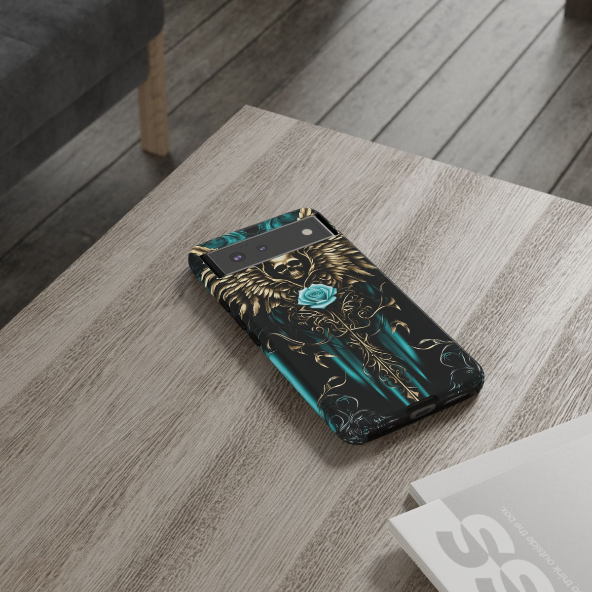Phone Case - Tough - Cyan Skull & Wings