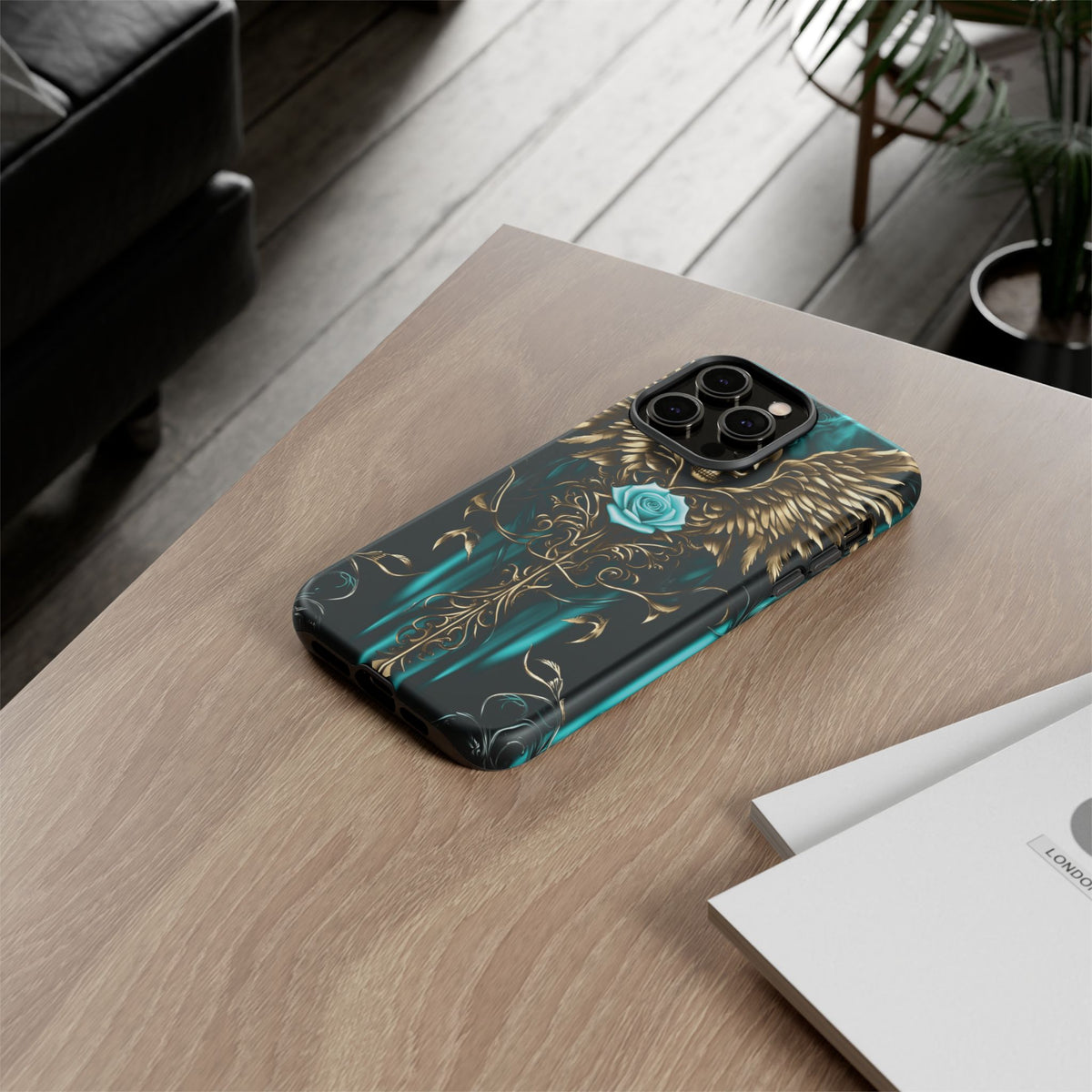 Phone Case - Tough - Cyan Skull & Wings