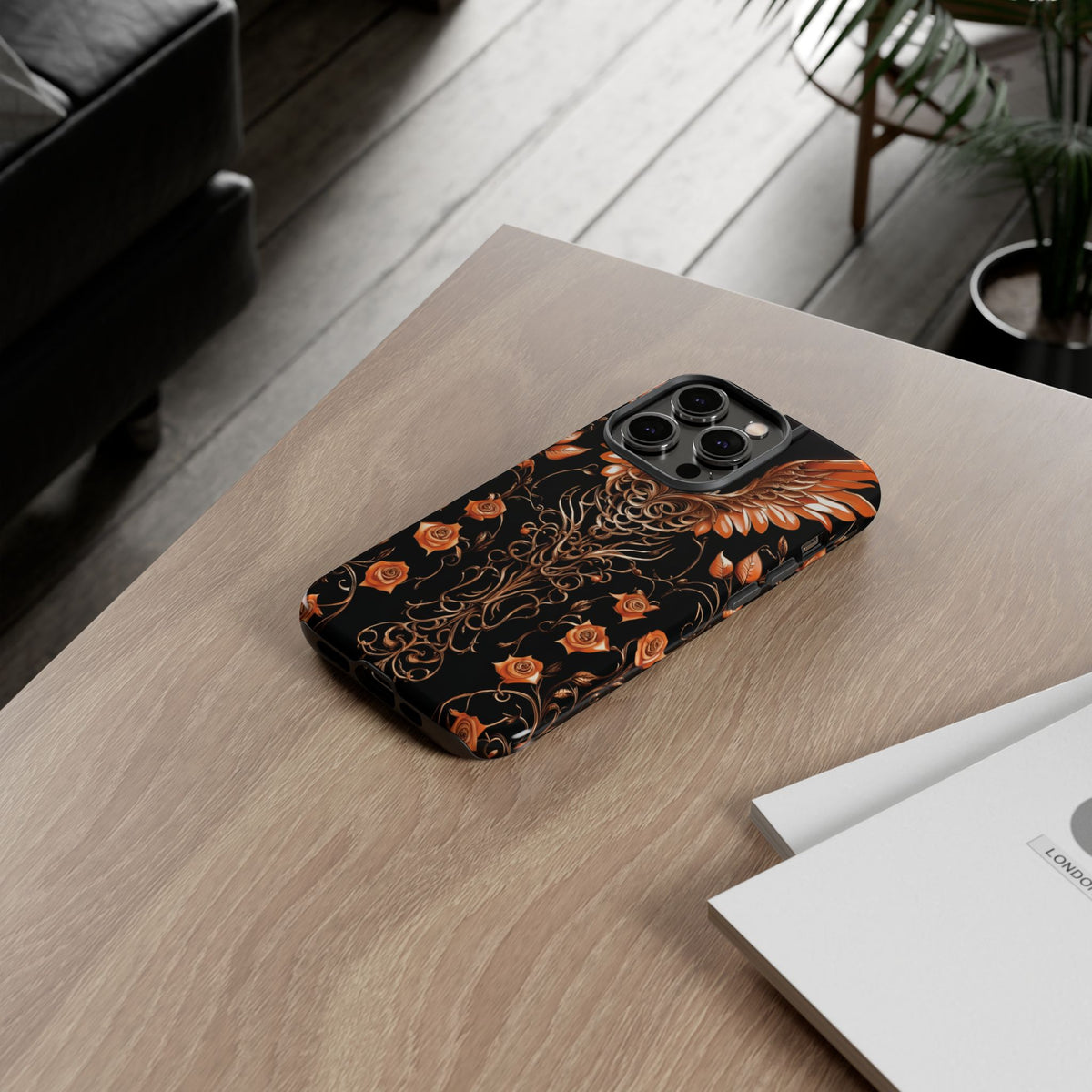Phone Case - Tough - Orange Skull & Wings