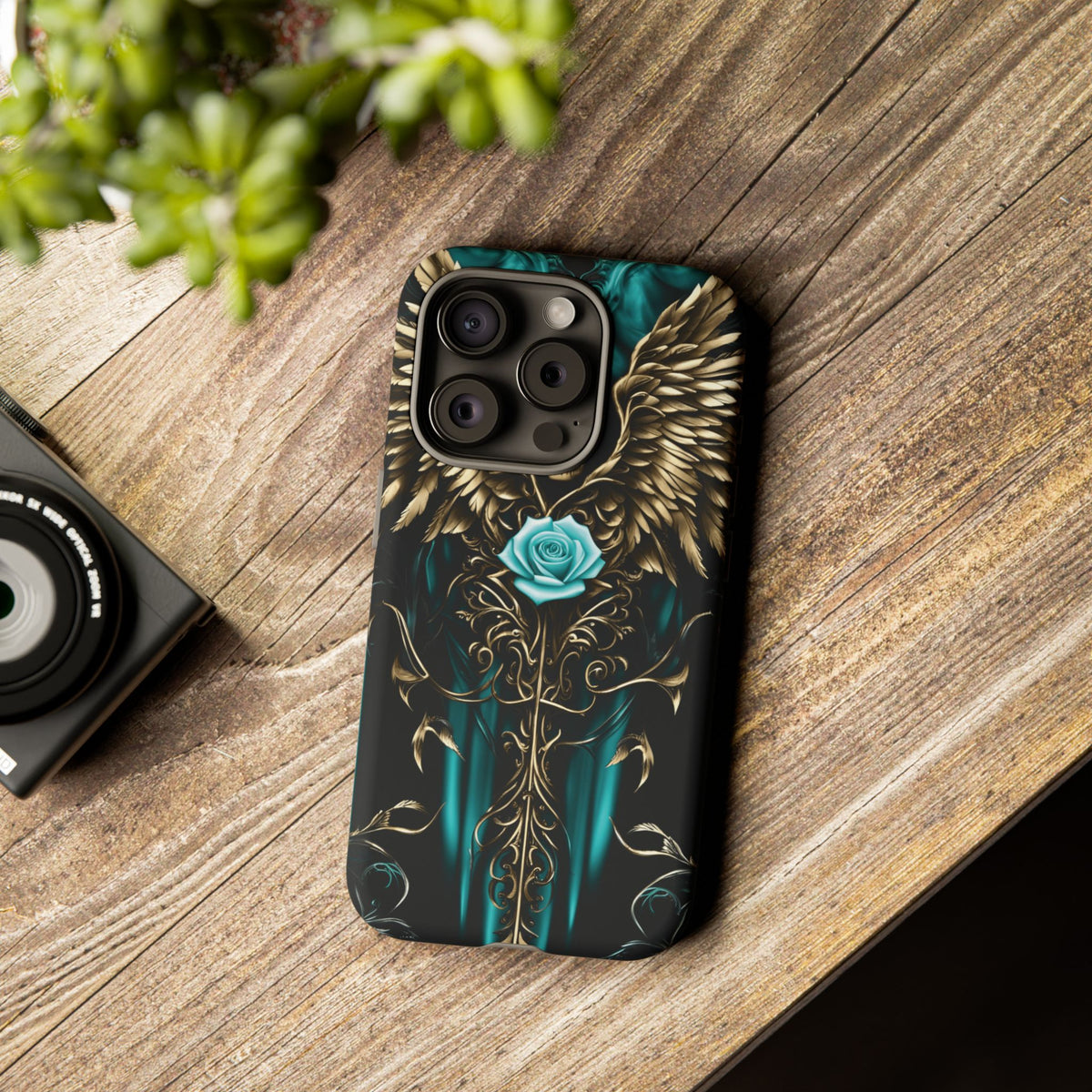 Phone Case - Tough - Cyan Skull & Wings