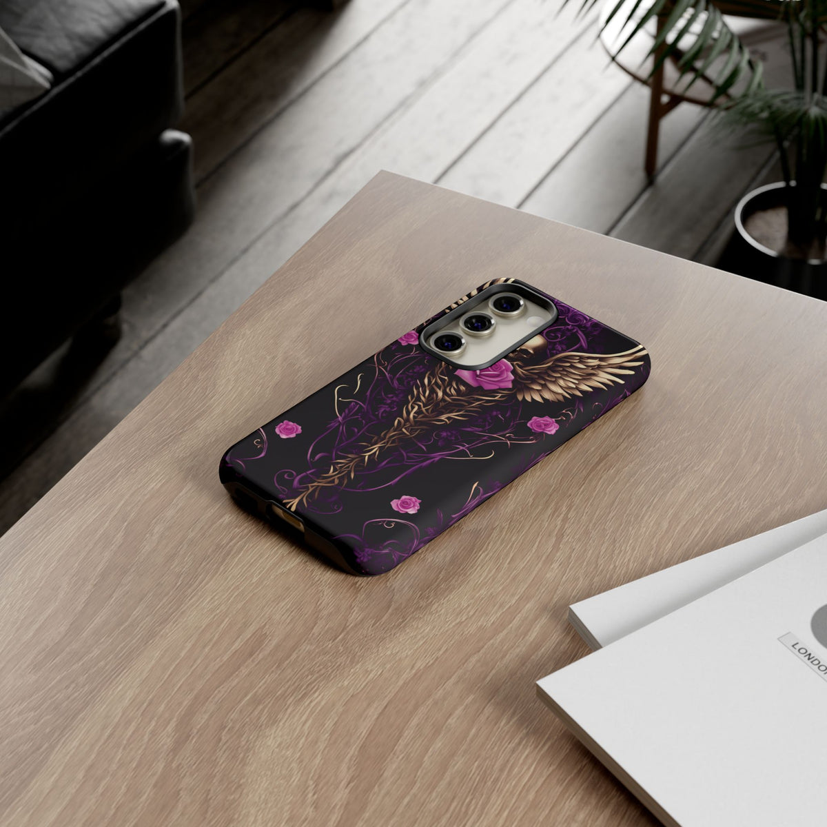 Phone Case - Tough - Purple, Pink Skull & Wings