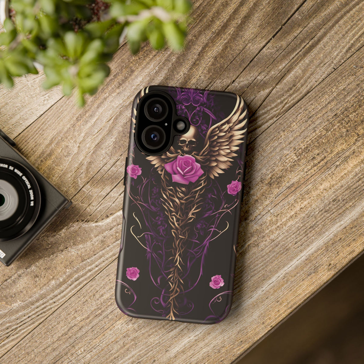 Phone Case - Tough - Purple, Pink Skull & Wings