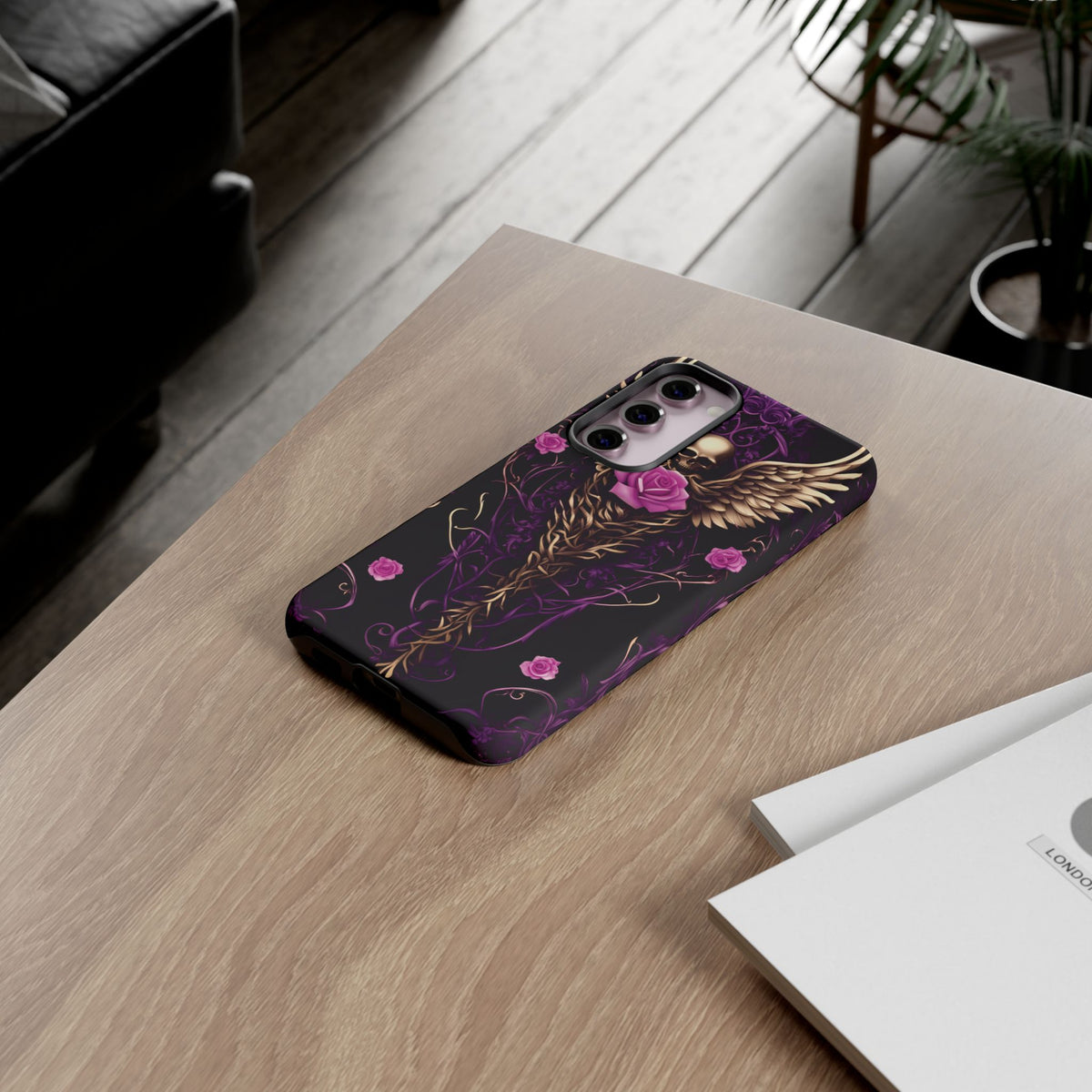 Phone Case - Tough - Purple, Pink Skull & Wings