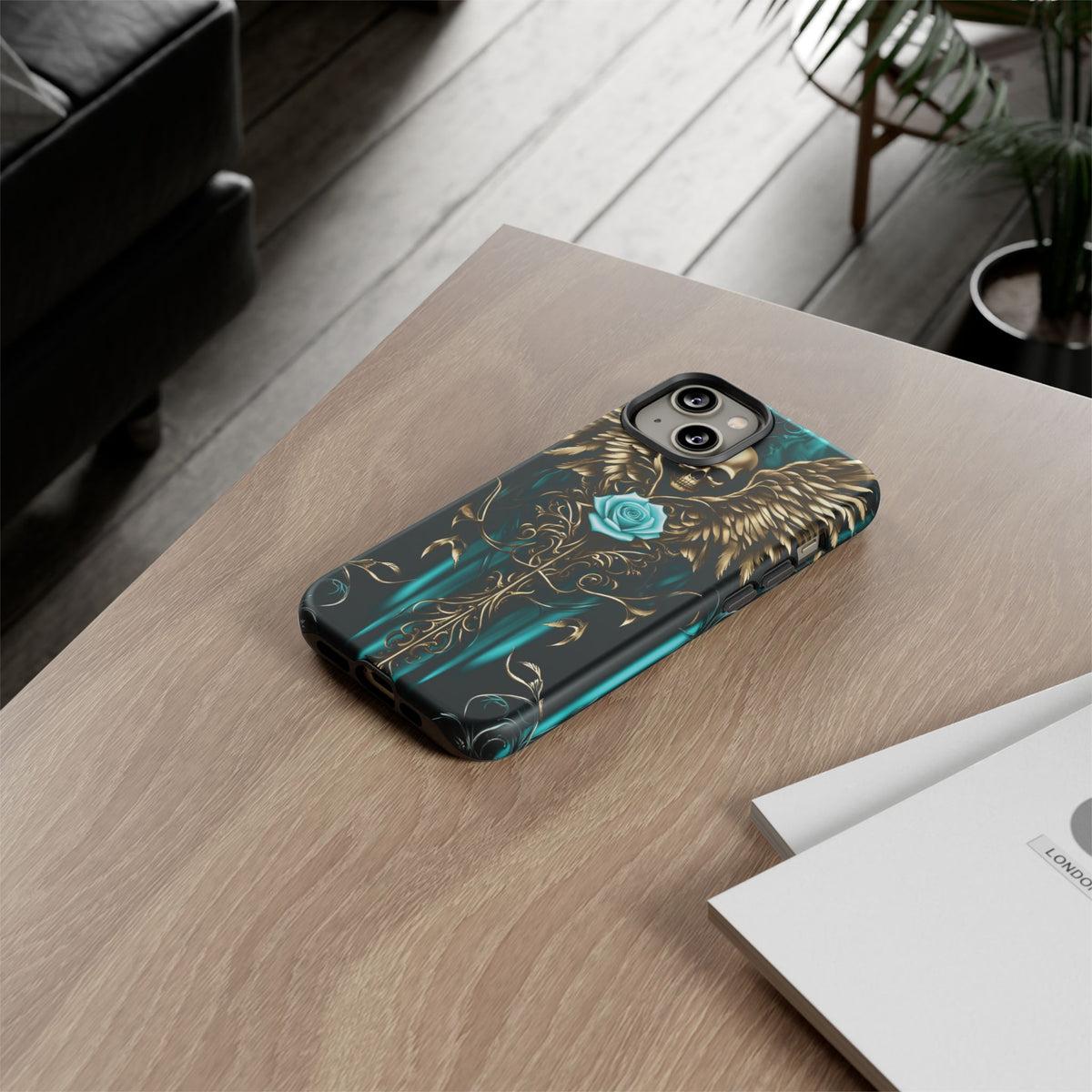 Phone Case - Tough - Cyan Skull & Wings