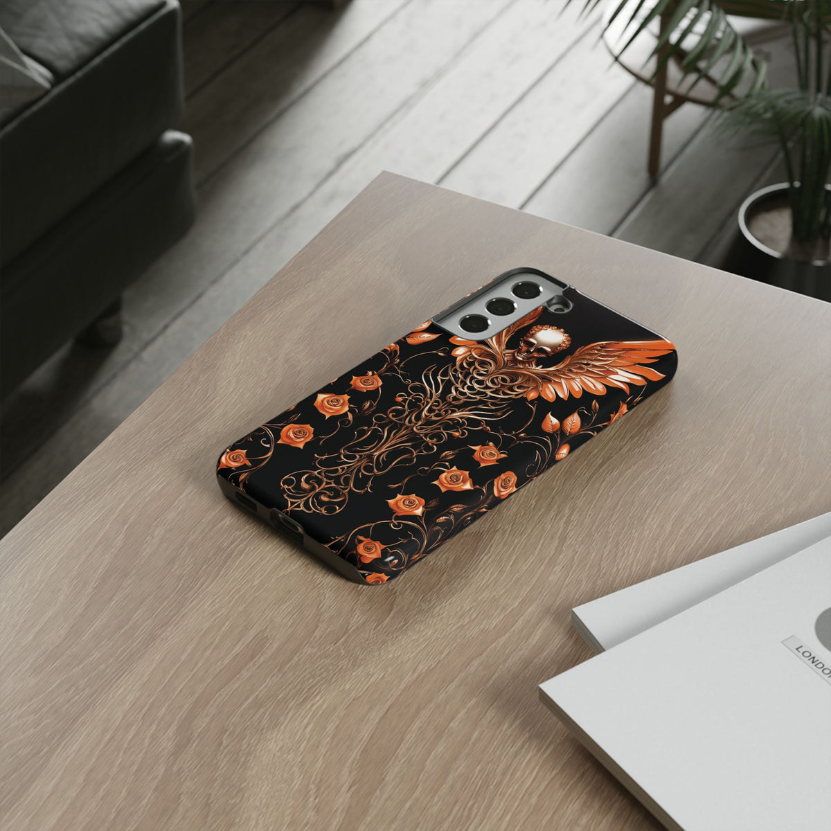 Phone Case - Tough - Orange Skull & Wings