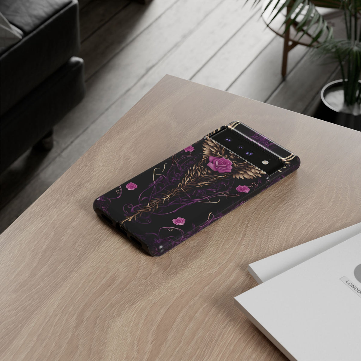 Phone Case - Tough - Purple, Pink Skull & Wings